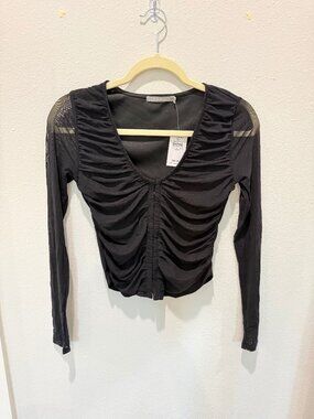 Buckle Black Mesh Long Sleeve Crop Top
